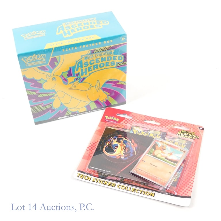 NIB Pokemon Ascended Heroes ETB, Sticker Pack (2): NIB Pokemon Ascended Heroes ETB, Sticker Pack (2). All items Factory Sealed and Authentic. Ascended Heroes Elite Trainer Box from the Mega Evolution line ( 9 Booster Packs, 1 Full Art Promo, 65 Sleeve