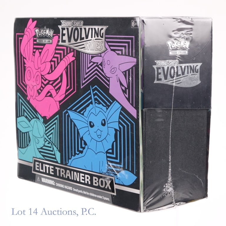 NIB Pokemon SW/SH Evolving Skies ETB: NIB Pokemon SW/SH Evolving Skies ETB. All items Factory Sealed and Authentic. Pokemon Sword & Shield Evolving Skies Elite Trainer Box - 8 Evolving Skies Boosters; 65 Card Sleeves; 45 Energy Cards; Pla