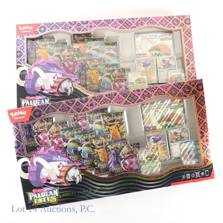 Pokemon Paldean Fates GT & IT ex PC (2): Pokemon Paldean Fates GT & IT ex PC (2). All items Factory Sealed and Authentic. Two (2) Pokemon Scarlet & Violet Paldean Fates Great Tusk & Iron Threads ex Premium Collections in original case. Each 