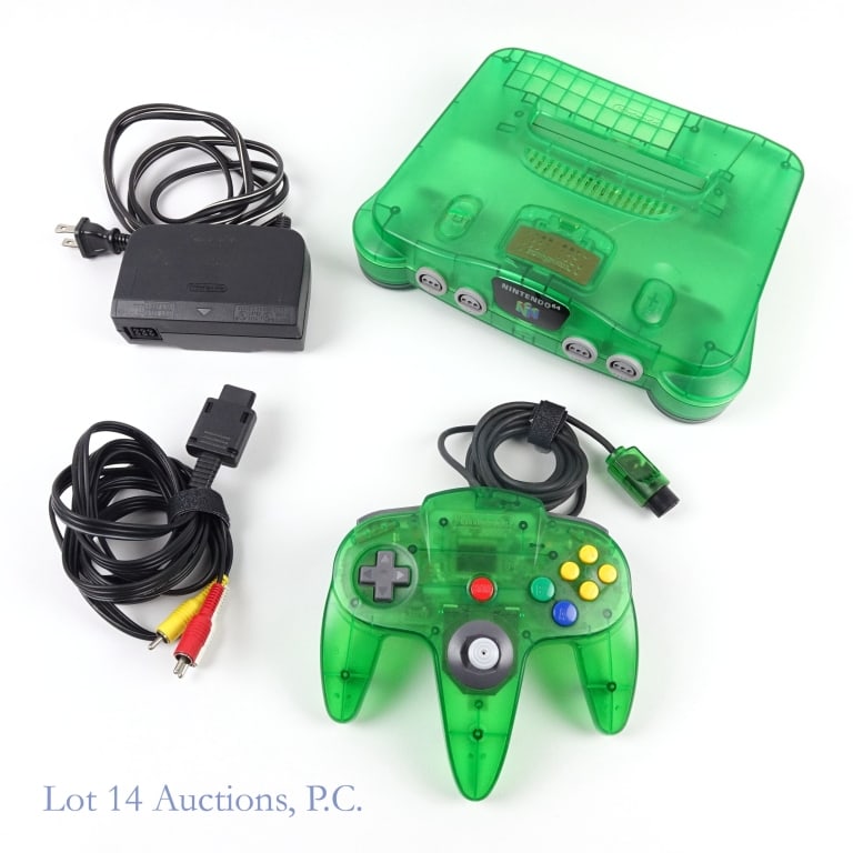 Nintendo 64 N64 Funtastic Jungle Green Console T+W: Nintendo 64 N64 Funtastic Jungle Green console with controller, power adapter, and AV cable. Tested and working per consigner.
