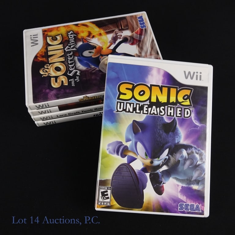 Nintendo Wii Games Complete In Box (5): Five (5) Nintendo Wii games in original cases with manuals - Sonic Unleashed, Sonic And The Secret Rings, Mummy, Lara Croft Tomb Raider Anniversary, and Tomb Raider Underworld.