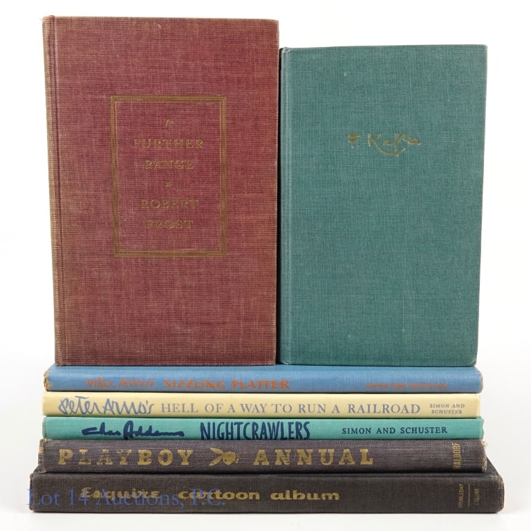 Addams, Playboy, Arno, Frost, Kafka, Etc. Books, 7: Seven (7) Books. "Sizzling Platter", Peter Arno, 1949. "Hell of a Way to Run A Railroad", Peter Arno, 1956. "Nightcrawlers", Chas Addams, 1957. "Esquire Cartoon Album" 25th Anniversary Volume, 1957.