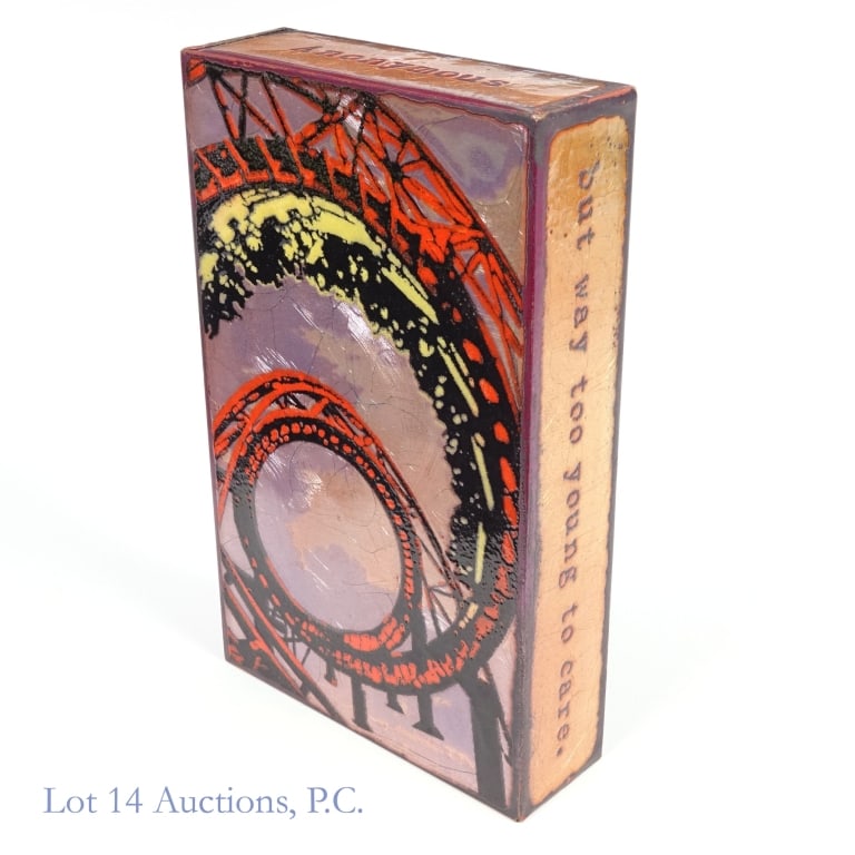 Houston Llew "Wild Ride" Enamel Glass, Copper Tile: Houston Llew (houston llew) "Wild Ride", # 062, Enamel glass and copper art tile. From his series "Spiritiles", this glass on copper tile is signed and features the quote "I'm old enough to know
