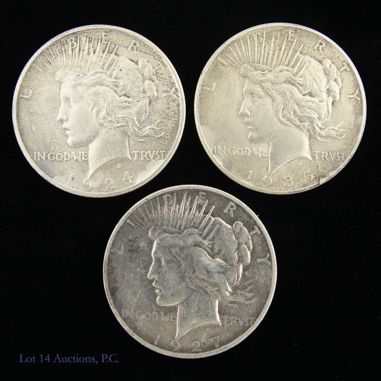 1924, 1927d & 1935 US Silver Peace $1, 3 (1 of 2)