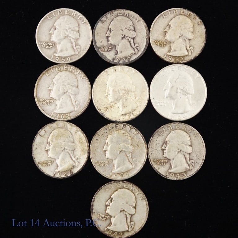 US 90%-Silver Washington 25c (ASW 1.8 Oz), 10 (1 of 2)