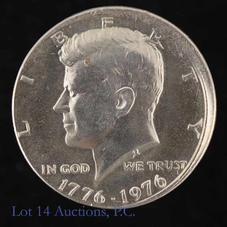 1976 US Kennedy 50c Off-Center Error (*GEM BU): 1976 (P) United States clad Kennedy half dollar (Philadelphia Mint) struck out of collar off-center error. *Per consigner, in GEM BU condition. *** Lot 14 Auctions is not a professional numismatic gra