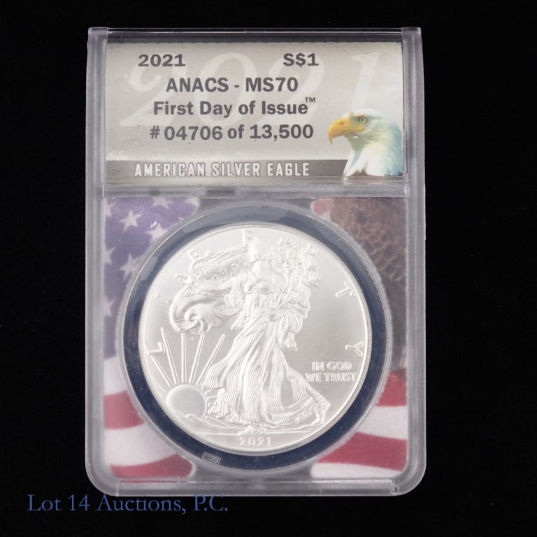 2021 American Silver Eagle $1 Bullion (ANACS MS70) (1 of 5)