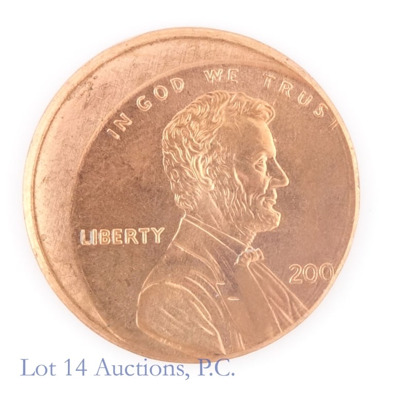 200(0)-P US Lincoln Cent Error (*GEM BU): 200(0)-P United States Lincoln memorial cent (Philadelphia Mint)10% off center error at 10:30. Per consigner, a magnificent specimen for an error coin in superb GEM BU condition. *** Lot 14 Auctions