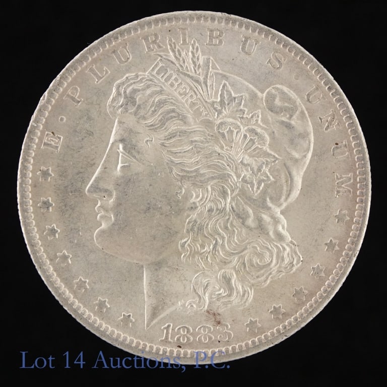 1883-O US 90%-Silver Morgan Dollar - CH BU: 1883-O United States silver Morgan dollar (New Orleans Mint). *Per consigner, clean cheek in CH BU condition. Greysheet notes: " demand is strong for O-mint Morgan dollars." Metal is 90% silver. Minta