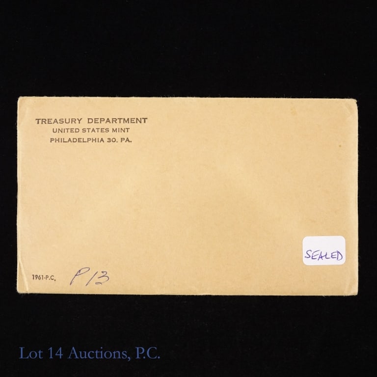 1961 Silver U.S. Mint 5-Coin Proof Set - SEALED: SEALED 1961 US silver 5-coin proof set (Philadelphia Mint) in sealed OGP, unopened after 64 years. Franklin half dollar, Washington quarter and Roosevelt dime coins' metal is 90% silver. Mintage is 3,