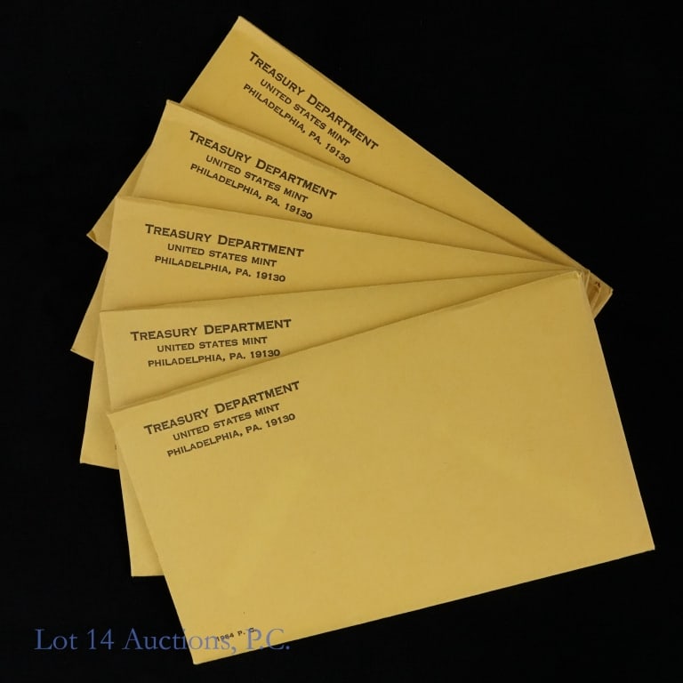 1964 US Silver 5-Coin Proof Set IN SEALED OGP, 5: Five (5) 1964 United States silver 5-coin proof sets (Philadelphia Mint) IN SEALED OGP removed directly by Lot 14 Auctions staff from the original large U.S, Mint shipping box. Half dollar, quarter an