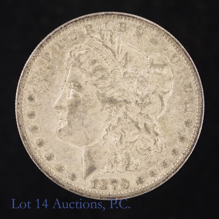 1879-O US 90%-Silver Morgan Dollar: 1879-O United States silver Morgan dollar (New Orleans Mint). Metal is 90% silver. Mintage is 2,887,000. Metal content confirmed on Lot 14 Auctions electronic metal verifier and weighs 26.72 grams on 