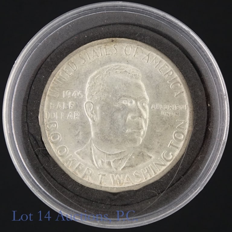 1946-S US 90%-Silver B. T. Washington 50c: 1946-S United States silver Booker T. Washington commemorative half dollars (San Francisco Mint). Metal 90% silver (ASW 0.36169 ozt) Greysheet notes that this is interesting commemorative issue for cr