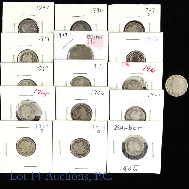 1896 - 1916 US Silver Barber Dimes, 14 (1 of 5)