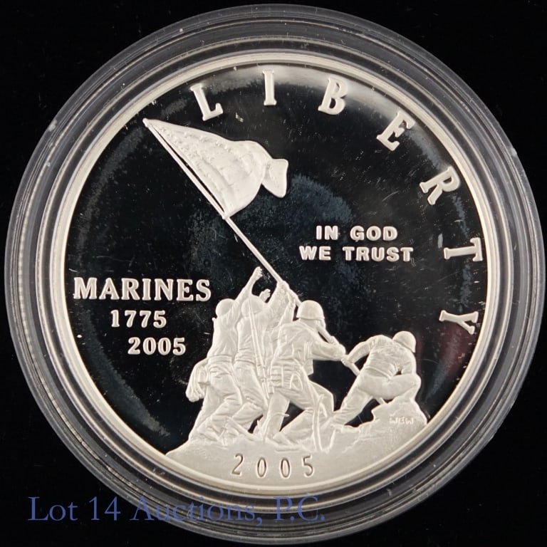 2005-P US Silver Proof Marine Corps 230th Anniv $1 (1 of 3)