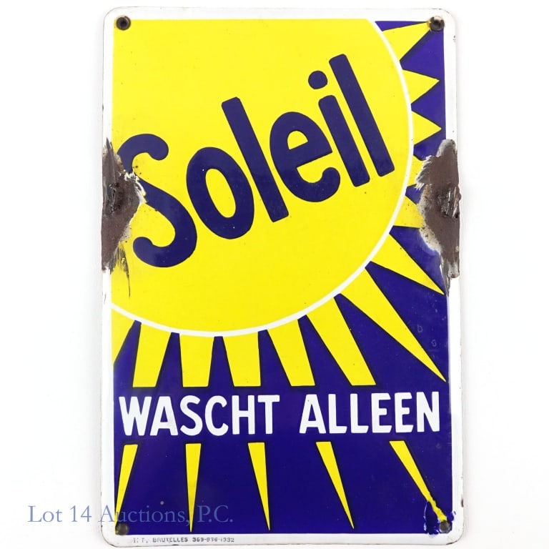 Antique Belgian Soleil Soap Powder Enamel Sign (1 of 6)