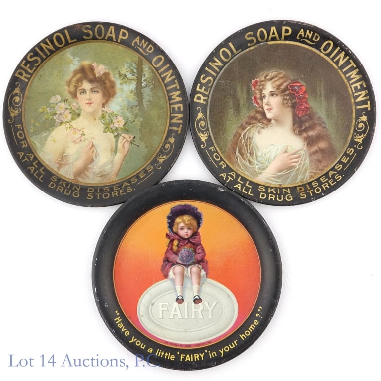 1920s Tin Litho Tip Trays w/ Soap Adverts (3) (1 of 2)