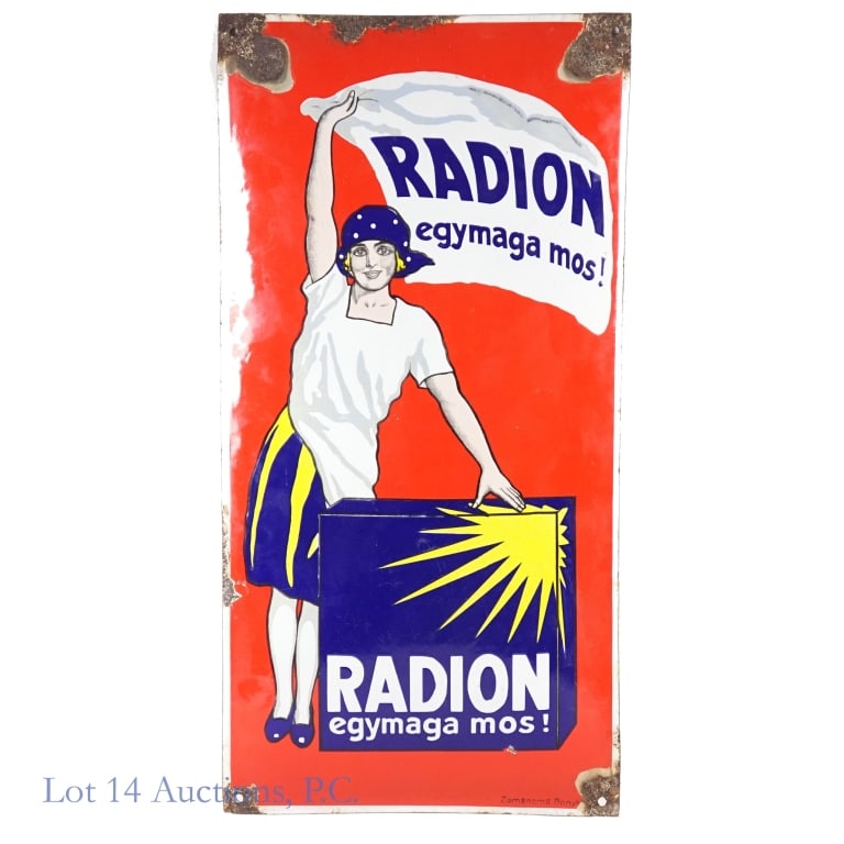 1937 Hungarian Radion Soap Enamel Convex Sign, SSP (1 of 4)