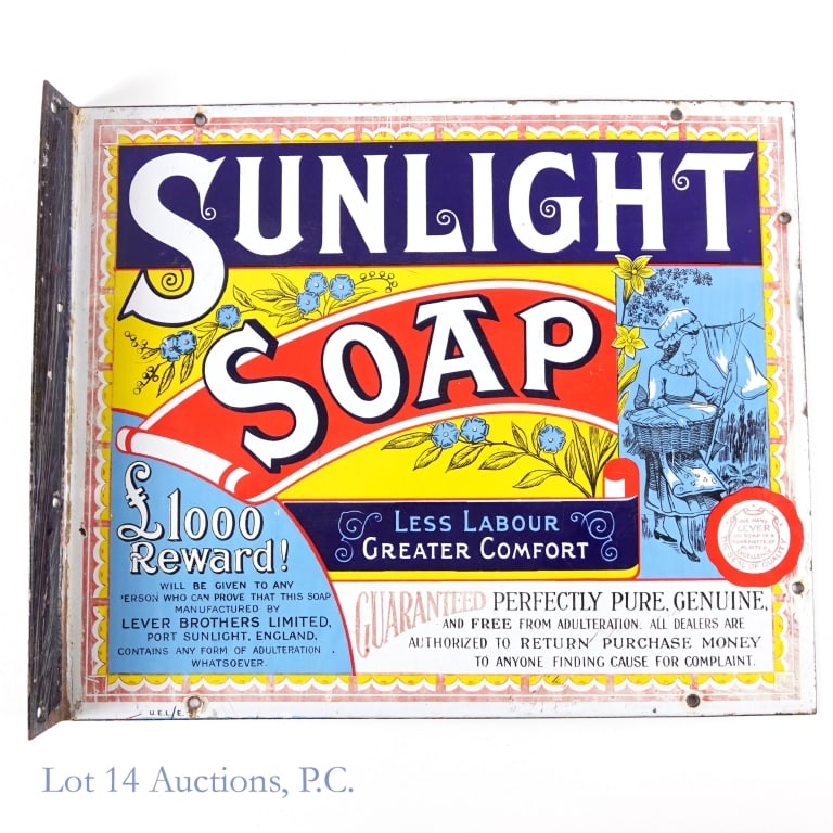 SSP Enamel Sunlight Soap "Less Labour" Flange Sign (1 of 4)