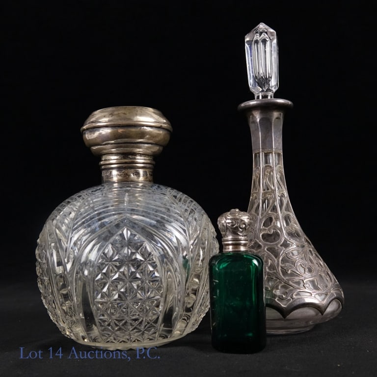 Victorian Era Glass Silver Perfume Bottles (3) (1 of 6)