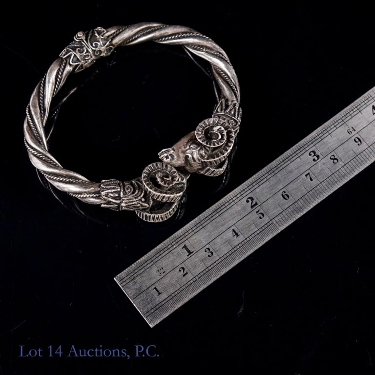 Sterling Silver Double Ram Head Hinged Bangle - 2