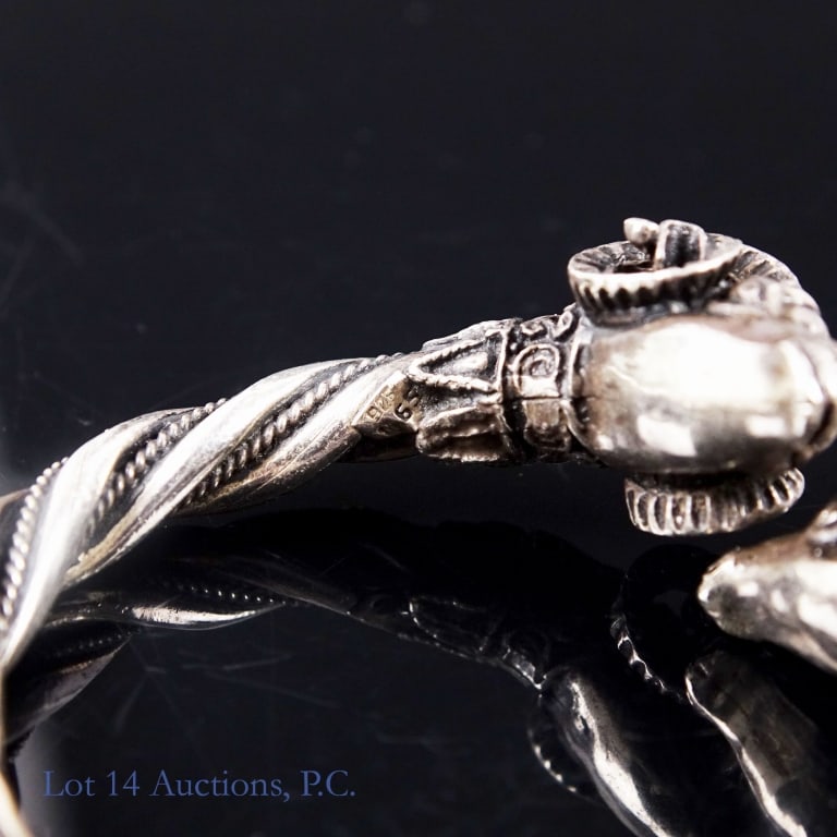 Sterling Silver Double Ram Head Hinged Bangle - 3