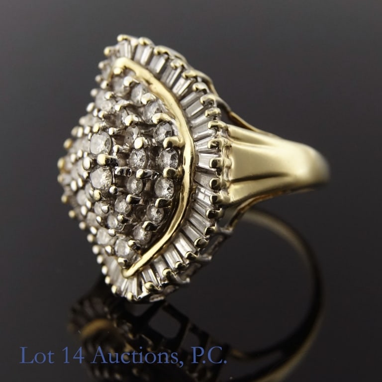 14K Yellow Gold Cocktail Ring With Diamonds: 14K yellow gold cocktail ring with diamonds. Size approximately 8. Weight approximately 8 g - 0.26 ozt.