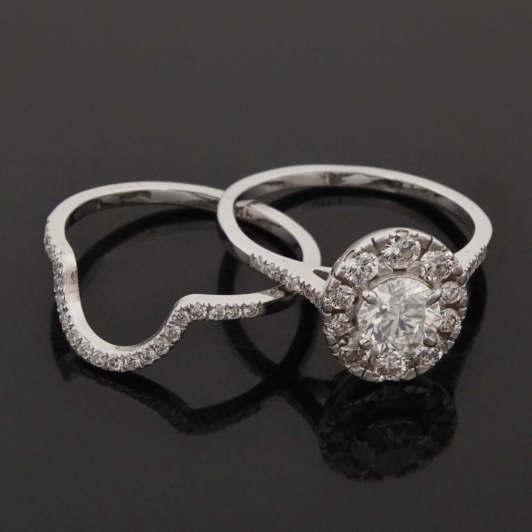 14k White Gold Diamond Engagement Ring w/ ID: Size 6.5 classic engagement style ring made with 14k white gold, decorated with diamonds (1.30 cttw center, 0.60 cttw side stone). Total weight of ring is approximately 4.16g. Identification and