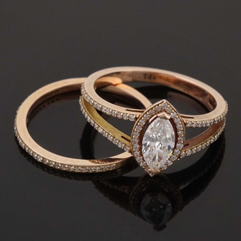 14k Rose Gold Diamond Bridal Ring Set w/ ID (1 of 10)