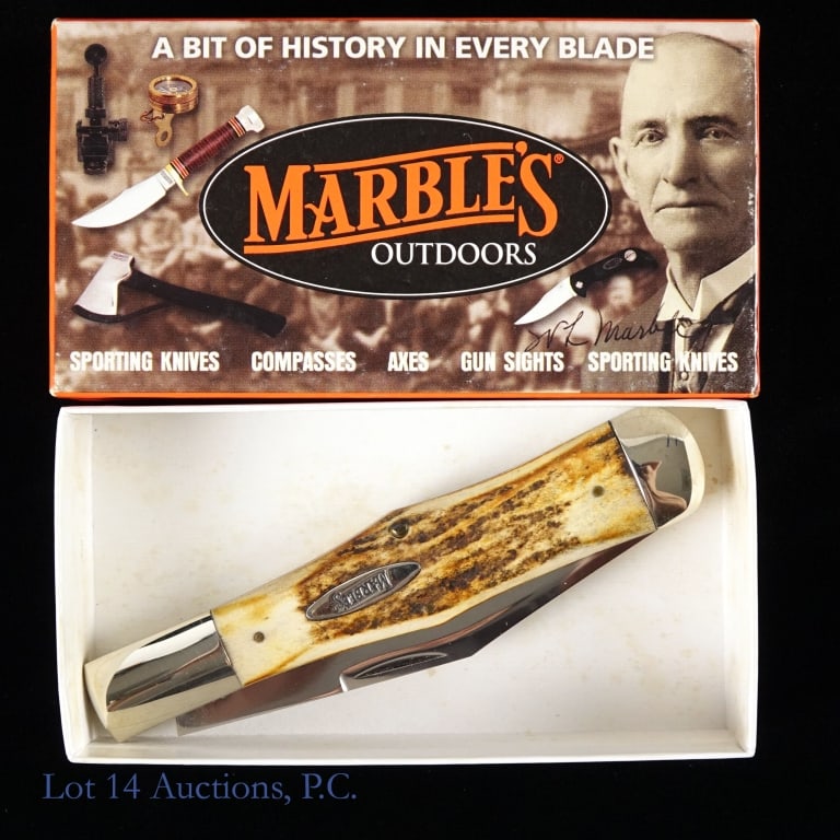 2002 Marble's Large Coke Bottle Stag Handle Knife: 2002 Marble's Large Coke Bottle Stag handle folding knife. In Original box. Limited Edition 1 of 350.