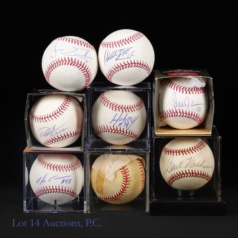 8 Signed Baseballs: Collection of eight baseballs signed by former Major League players. Included in this collection you will find an ONL Coleman baseball signed by Dave Parker *** OML Manfred baseball signed by Alex