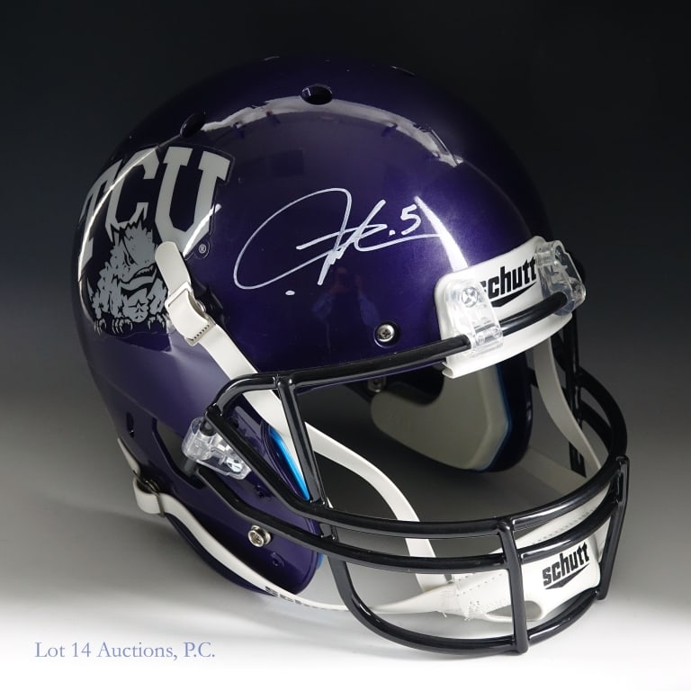 LaDainian Tomlinson Signed TCU FS Helmet Beckett: LaDainian Tomlinson signed TCU Horned Frogs Schutt full size replica helmet. Beckett Witnessed 3/25/18 Sterling, VA. Beckett COA #K48045.