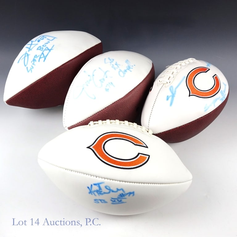 Bears Autographed Super Bowl XX Footballs (4) *: Four full sized, NFL Licensed footballs signed by Super Bowl XX Chicago Bears. * No COAs - AS IS. Please see photos for details and condition. Some of the signatures are faded / smudged / light. Shaun