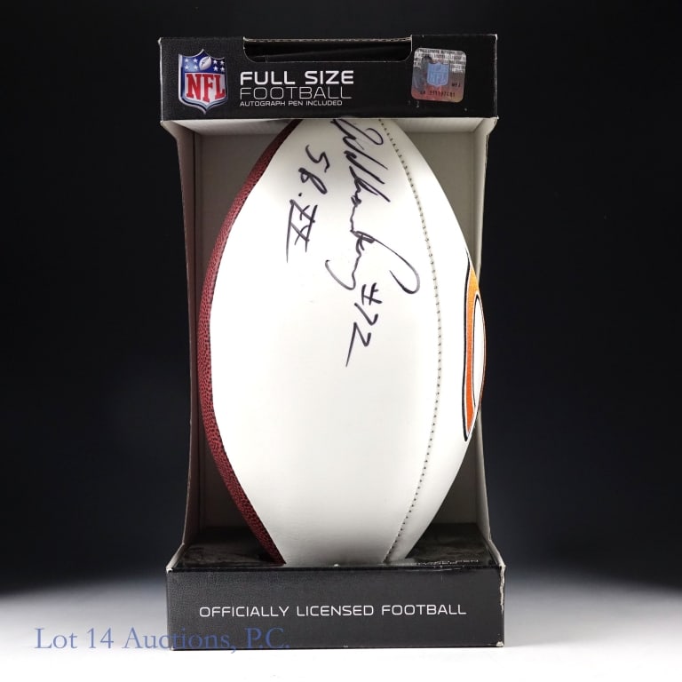 William "Refrigerator" Perry Sgd Bears Football: William "Refrigerator" Perry signed NFL Bears Football. With original ticket and credit card receipt from February 18, 2016 Bridges Scoreboard Restaurant signing event. Ball autograph inscribed with