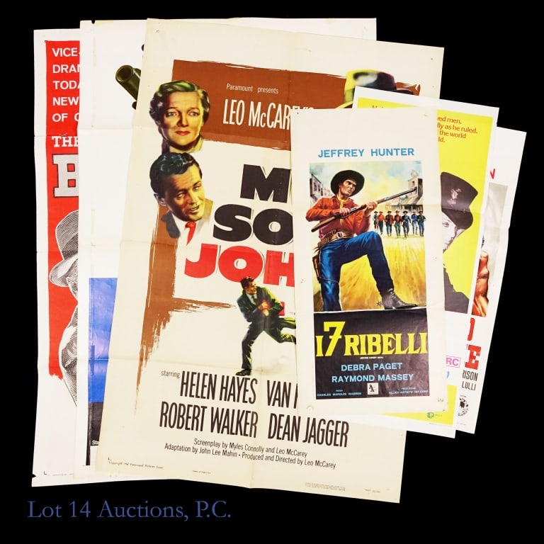 Seven Original Movie Posters, 1950s - 1970s: Group of seven original Movie Posters, comprising, Ludwig 30" x 13",, Chandler (1971), 42" x 27", Big Operator (1959) with Mickey Rooney, has tears and old repairs, 41" x 27"- My John (1952) 41" x 27"