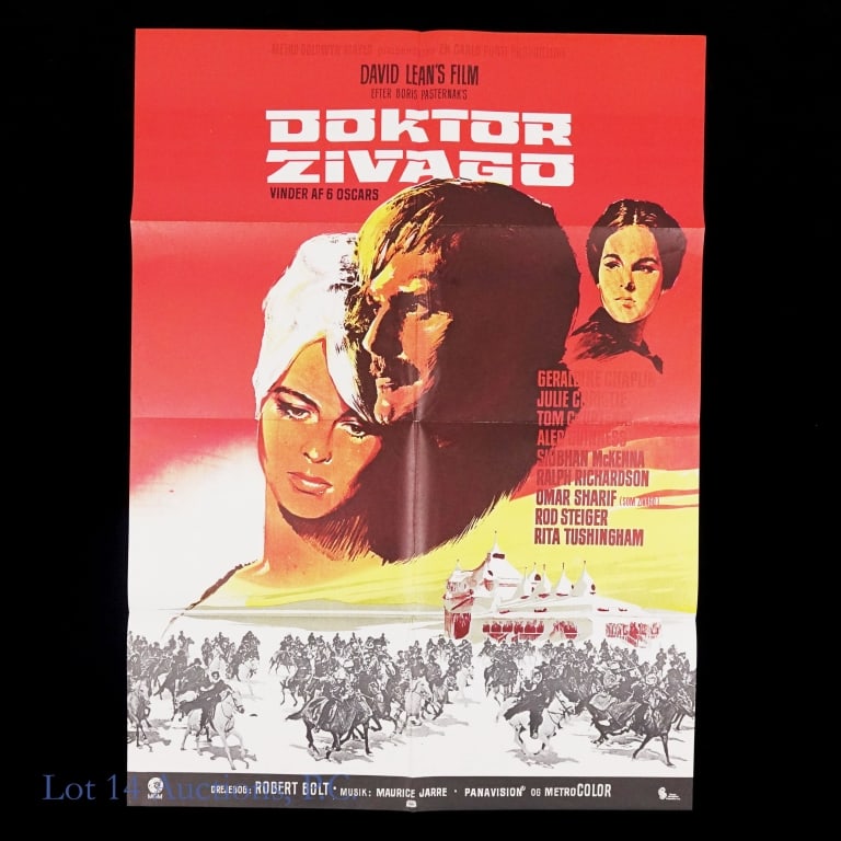 Doctor Zhivago Movie Poster (1966) - Danish Market: Doctor Zhivago (Zivago) Movie Poster (1966) for the Danish Market, 33" x 24", creased for mailing to theater but in very good condition.