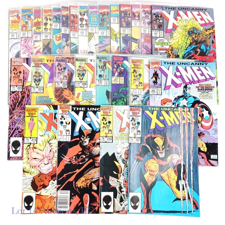X-Men #267-282 & More Key MARVEL (*25): X-Men #267-282 & More Key MARVEL (*25). Collection of an estimated 25 X-Men comic books including a run from #267-282 and other Key Issues. Some Key Issues included: #212 - First battle of Wolverine