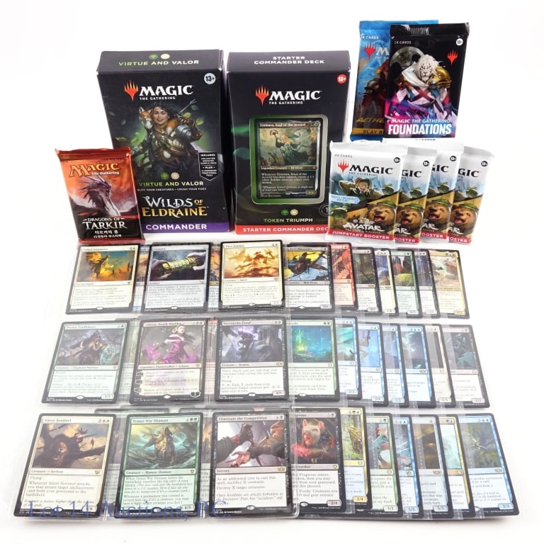 Magic The Gathering Boosters, Decks & Cards (+350): Magic The Gathering (MTG) Boosters, Decks & Cards , All Decks & Boosters Factory Sealed (+350 total). Includes: Token Triumph Starter Commander Deck (100 Card Deck, 10 New Cards), Virtue and Valor