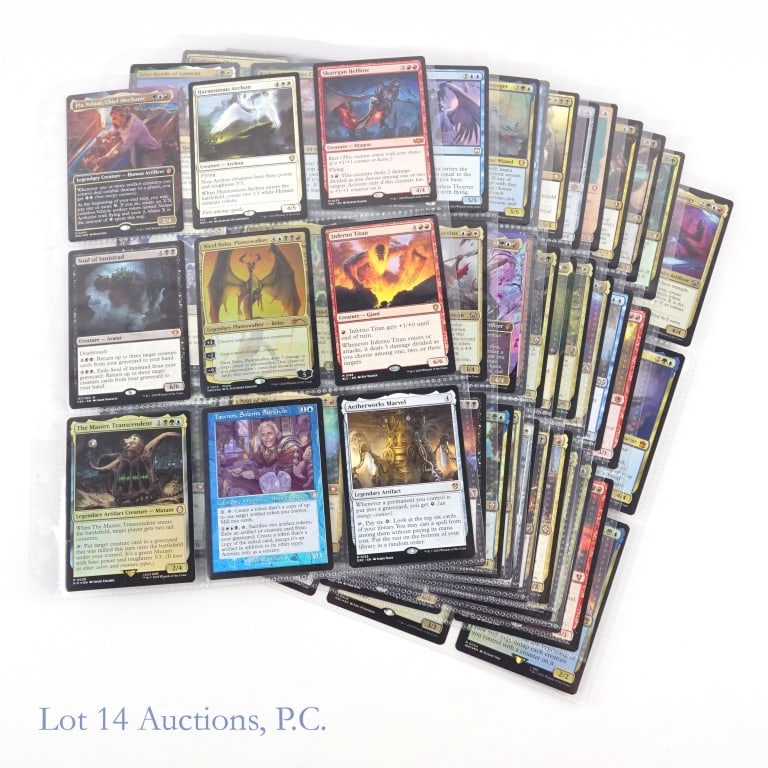 Magic The Gathering Cards, All Mythic (99 Total): Magic The Gathering Cards, All Mythic (99 Total). Features (11) pages of cards that are exclusively mythic. The cards seem to be predominantly from 2018-2025. Please see images for details regarding