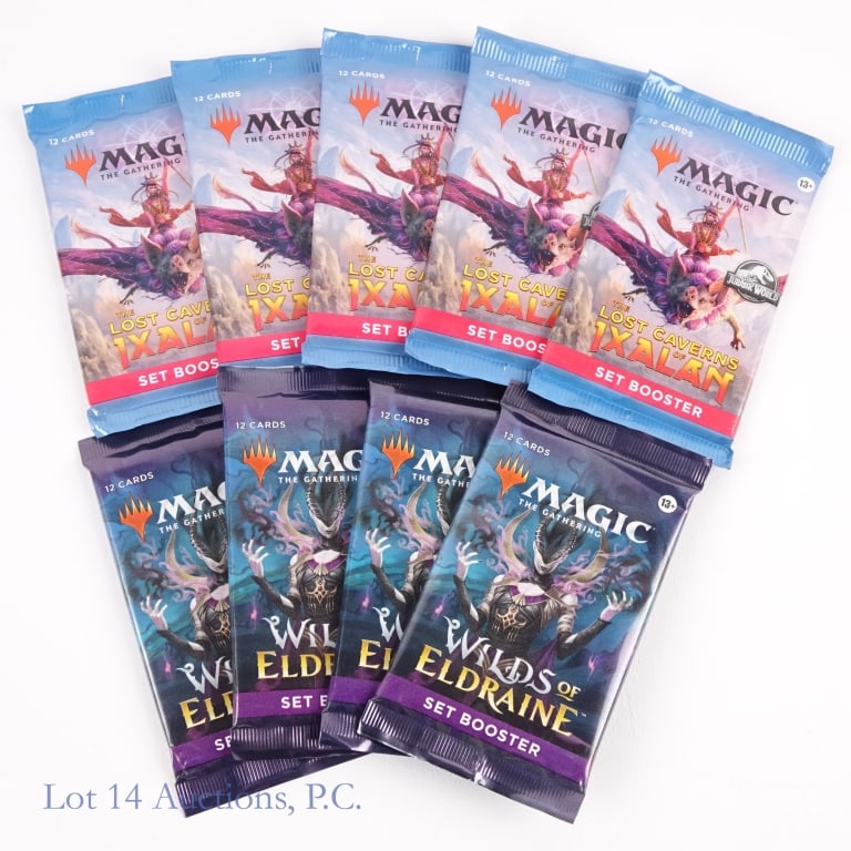 Magic The Gathering Single Packs, NIP (9): Nine (9) factory sealed Magic The Gathering Single Packs. Four (4) Wilds of Eldraine Set Boosters and Five (5) Lost Caverns of Ixalan Set Booster packs. Guaranteed authentic.