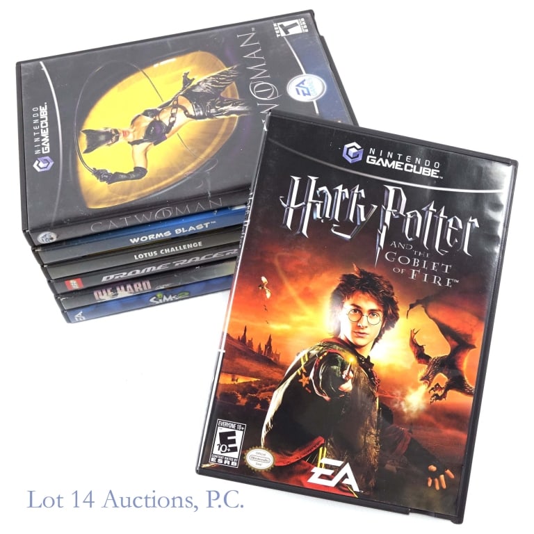 GameCube Games Sims 2, Lotus, Drome (7, CIB): Nintendo GameCube games, all complete in box. Includes: Sims 2, Harry Potter and the Goblet of Fire, Catwoman, Worms Blast, Lotus Challenge, Drome Racers, and Die Hard Vendetta. See photos for conditi