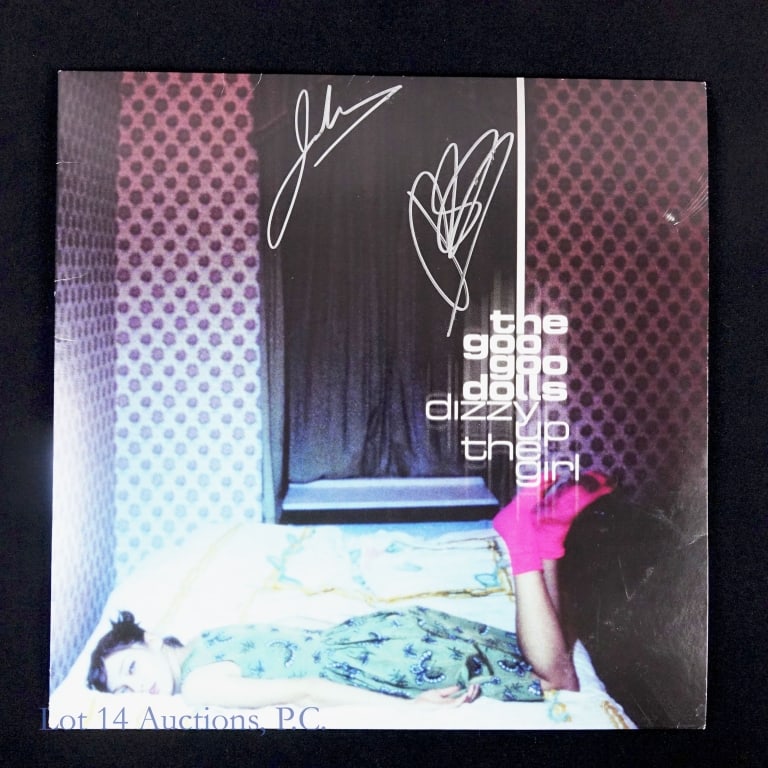 Goo Goo Dolls Autographed Album: *** This lot is sold "as is" with no COAs or guarantees. *** Album "Dizzy Up the Girl" by the Goo Goo Dolls. Front of the album signed in silver by John Rzeznik and Robby Takac. Album cover has some