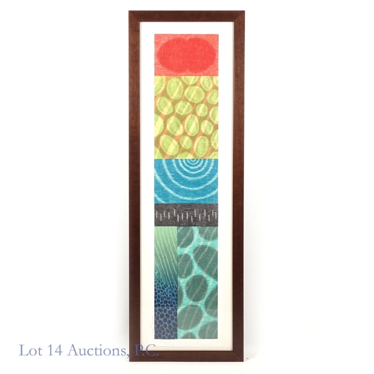 Hiroki Morinoue "Anchor Stone" Woodcut Print: LOCAL PICKUP OR THIRD PARTY SHIPPING ONLY. Large 18 color woodcut print by Hawaiian artist Hiroki Morinoue titled "Anchor Stone". Numbered 12/30, dated 2003, and signed in pencil by the artist along