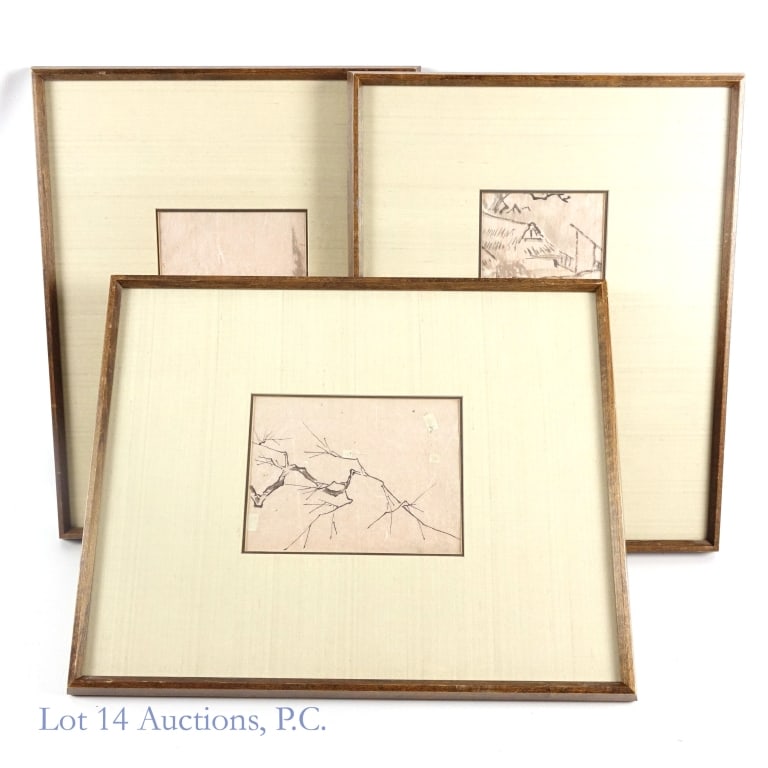 Three 19th c. Haboku Style Japanese Watercolors (1 of 7)