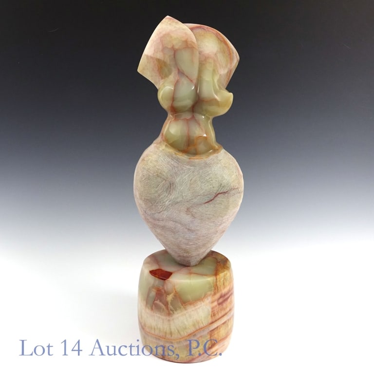 Fritz Olsen Brown Onyx Statue: LOCAL PICKUP OR THIRD PARTY SHIPPING ONLY. Abstract representation of a woman's body carved from brown onyx by artist Fritz Olsen. Comes in two pieces -- top is removable from base. Weighs