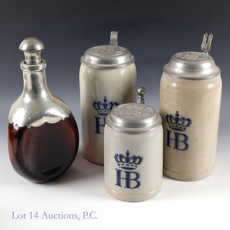 Three HB Steins, .5L, 1L, 1L, Pinch Bottle (1 of 6)
