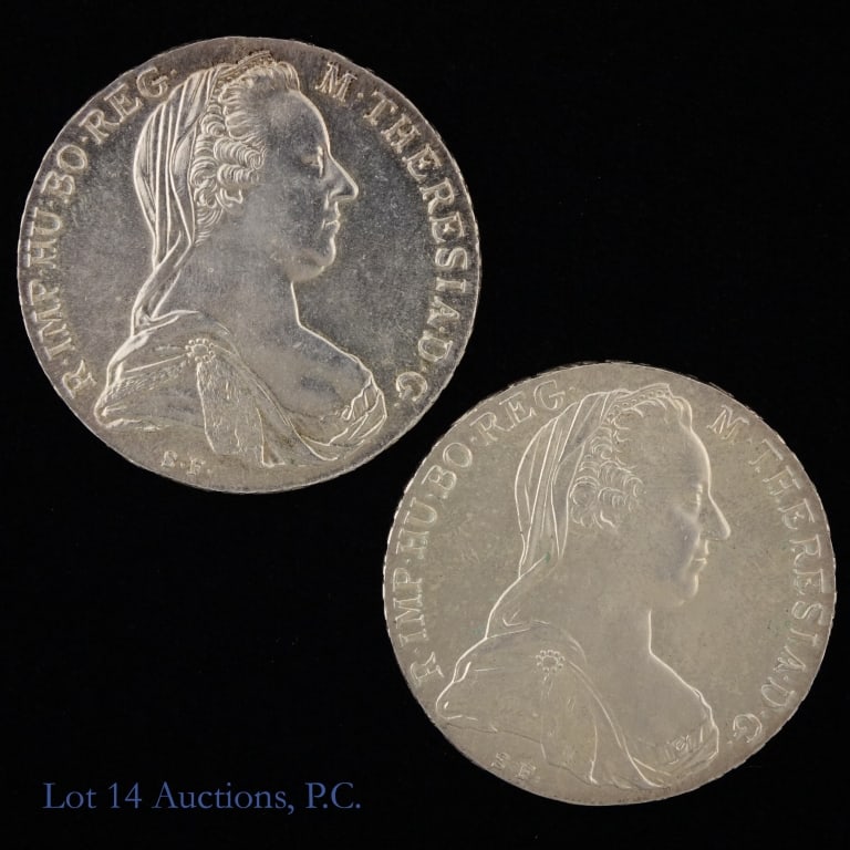 (1780) Austria Maria Theresa Thaler Restrike, 2: Two (1780) Austria restrike Maria Theresa Thaler bullion coins. Per consigner, a gorgeous example with incredible surfaces in choice to gem BU condition. a highly popular and nicest crown-size coin ev