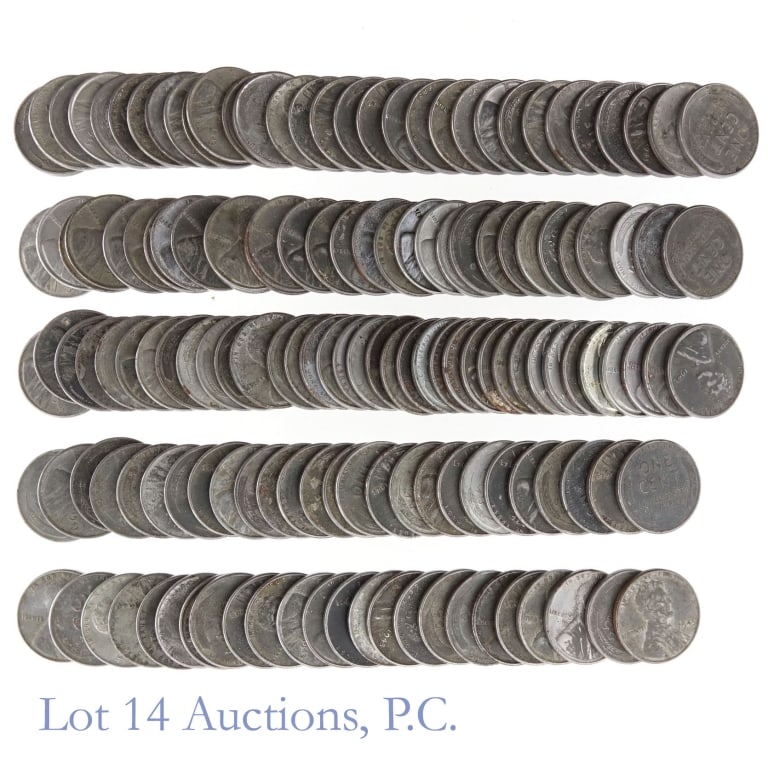 US WW2 Lincoln Steel Wheat Cents (Approx. 150): Approximately 150 United States Lincoln World War 2 steel cents in three plastic coin roll holders. *** Lot 14 Auctions is not a professional numismatic grading agency. Consigner descriptions are prov