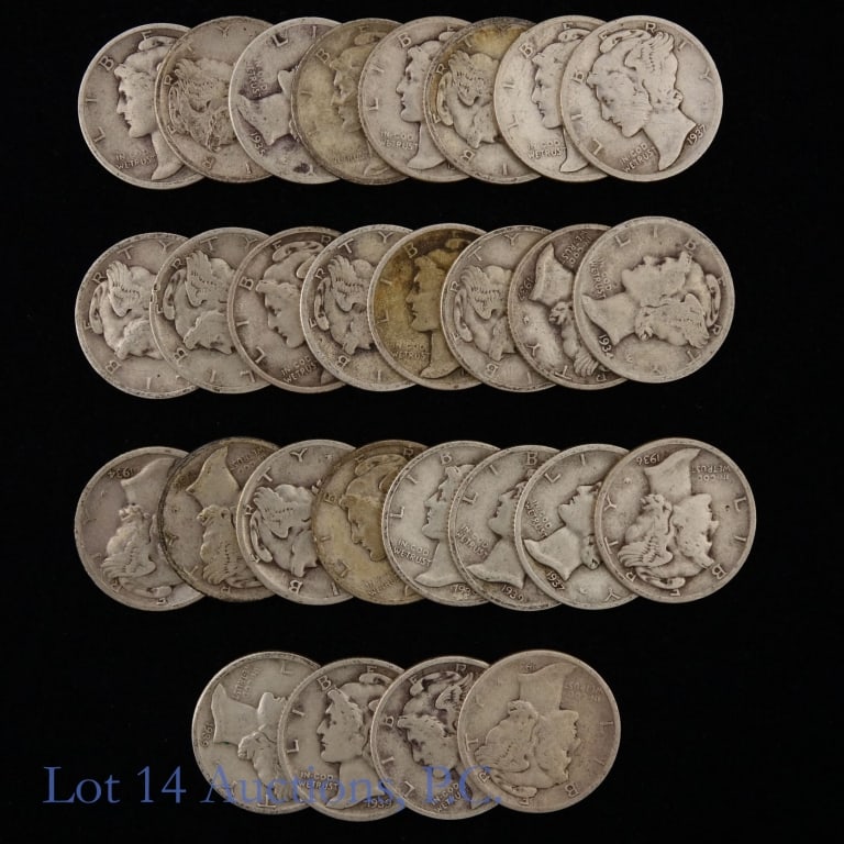 1934 - 1939 US Silver Mercury 10c, 28 (1 of 3)