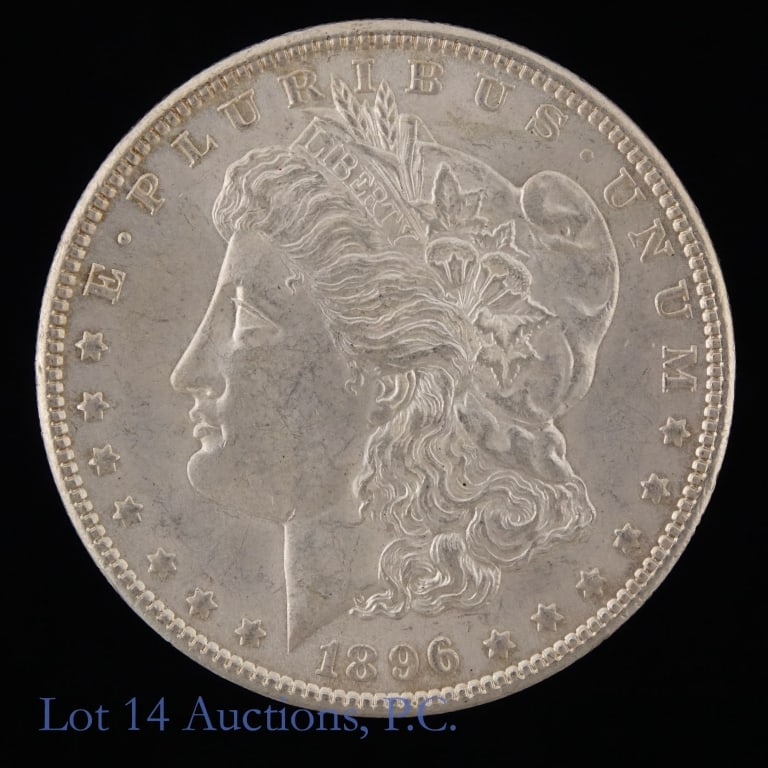 1896 (P) US Silver Morgan Dollar (*CH BU): 1896 (P) United States silver Morgan dollar (Philadelphia Mint). *Per consigner, with fully original patina in very CH BU condition. Metal is 90% silver (ASW = 0.7734 ozt.). Mintage 9,976,000. Greyshe